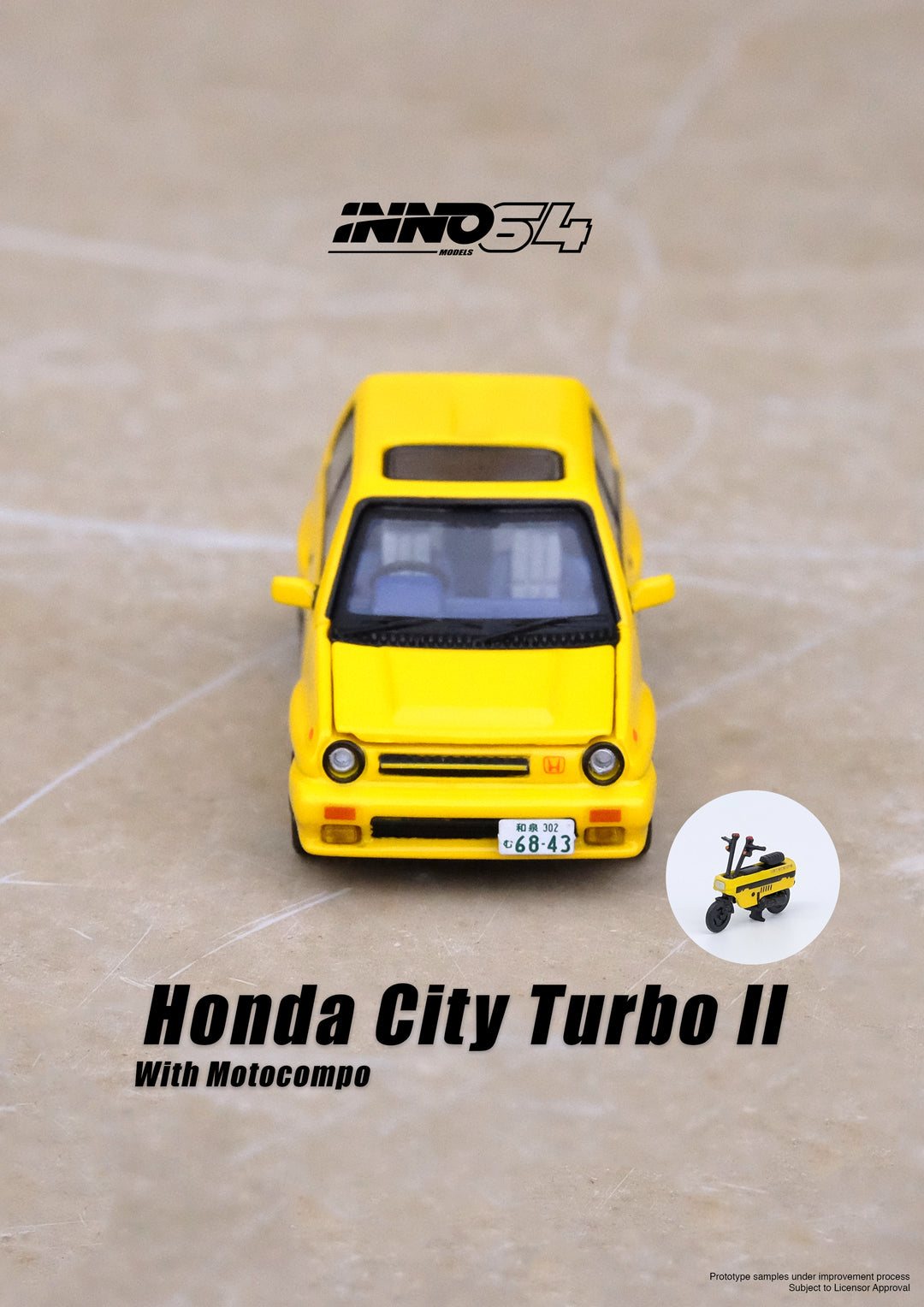 Inno64 1:64 Honda City Turbo II Yellow With MOTOCOMPO IN64-CITYII-YL