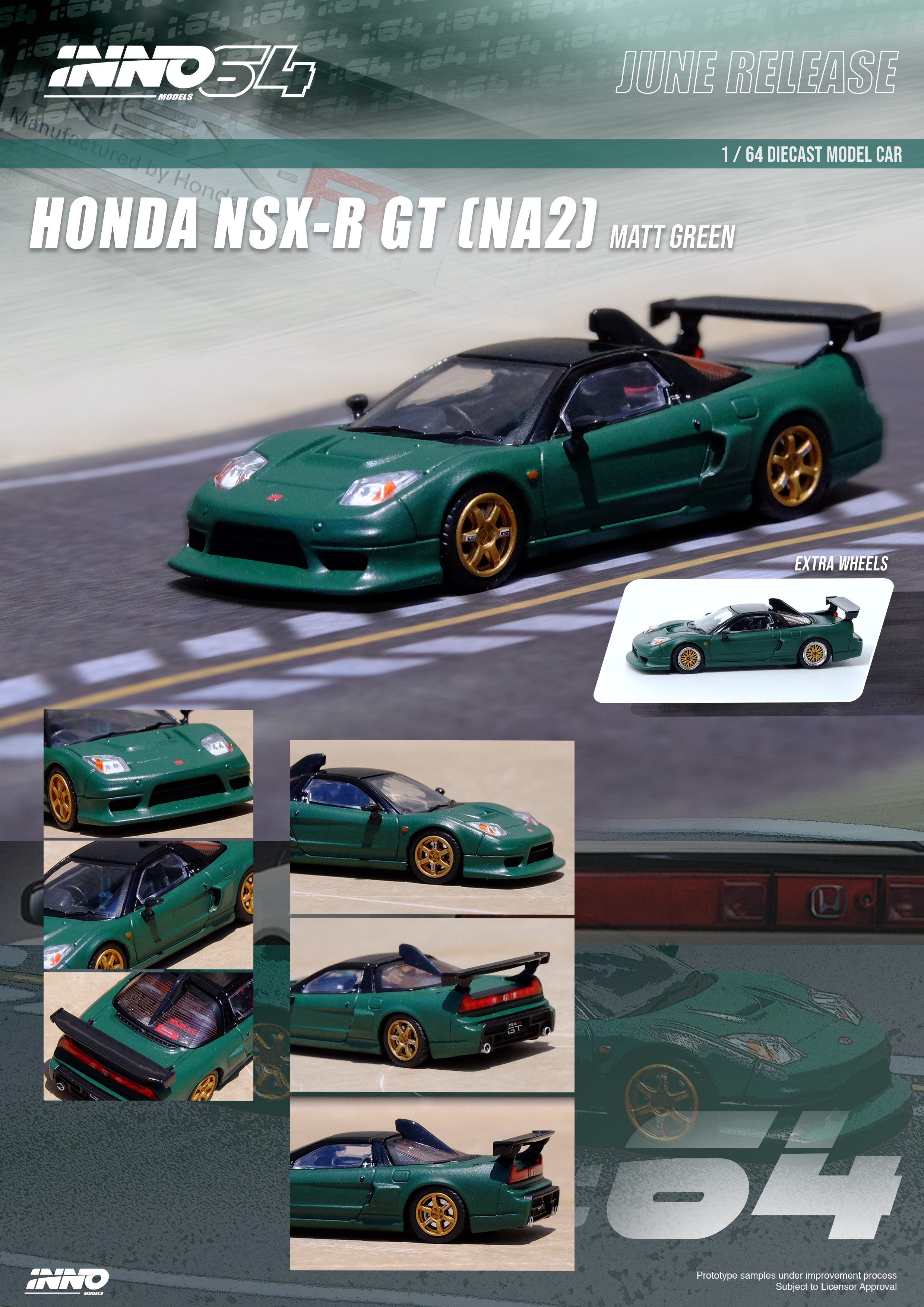 SENA 虹のもりさん専用 Inno64 1:64 Honda NSX-R GT (NA2) Matte Green IN64-NSXGT-MGR