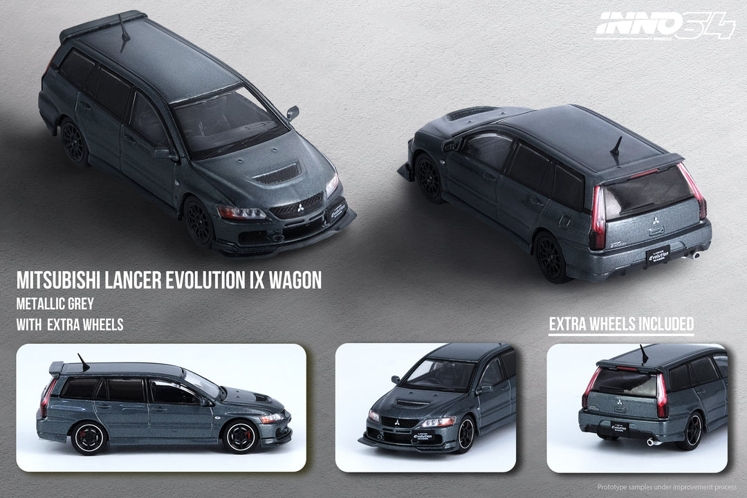 Inno64 1:64 Lancer EVO IX Wagon Gray w/Extra Wheels