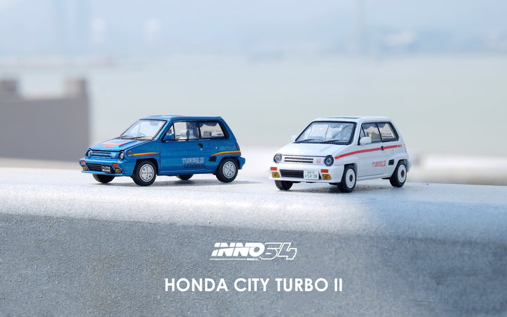 Inno64 1:64 Honda City Turbo II Blue With White Motocompo