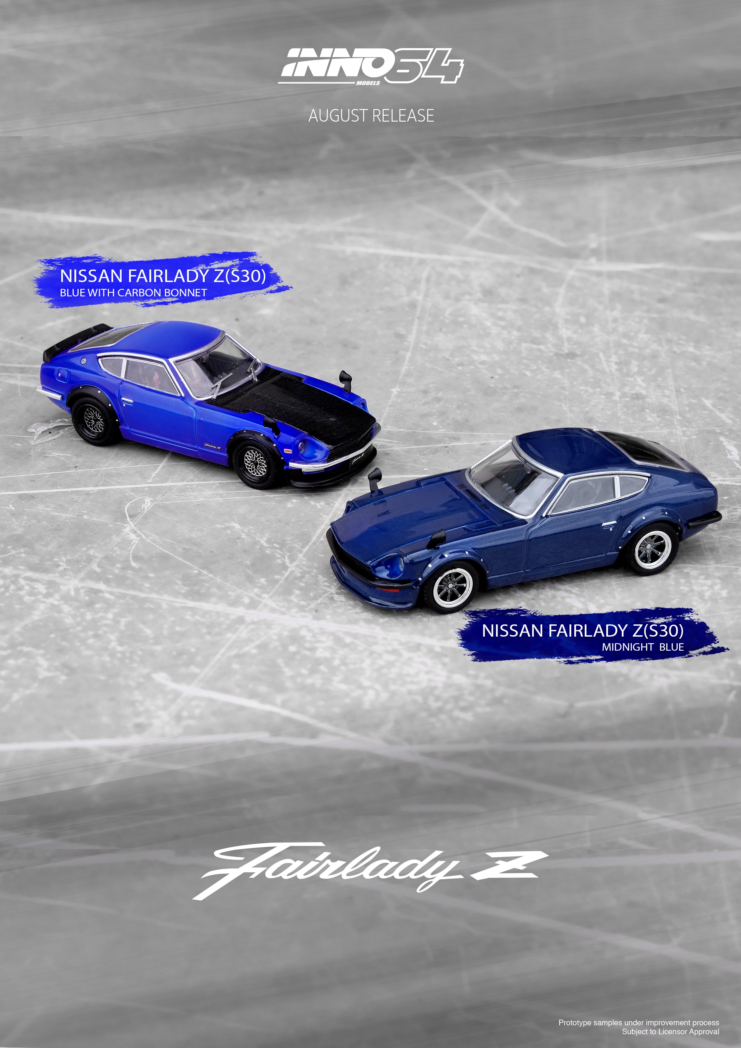 CHASER SCREEN VINYL IMAGE ALCIAN BLUE 廃盤 Inno64 1:64 Nissan Fairlady Z (S30) Blue With Carbon Hood