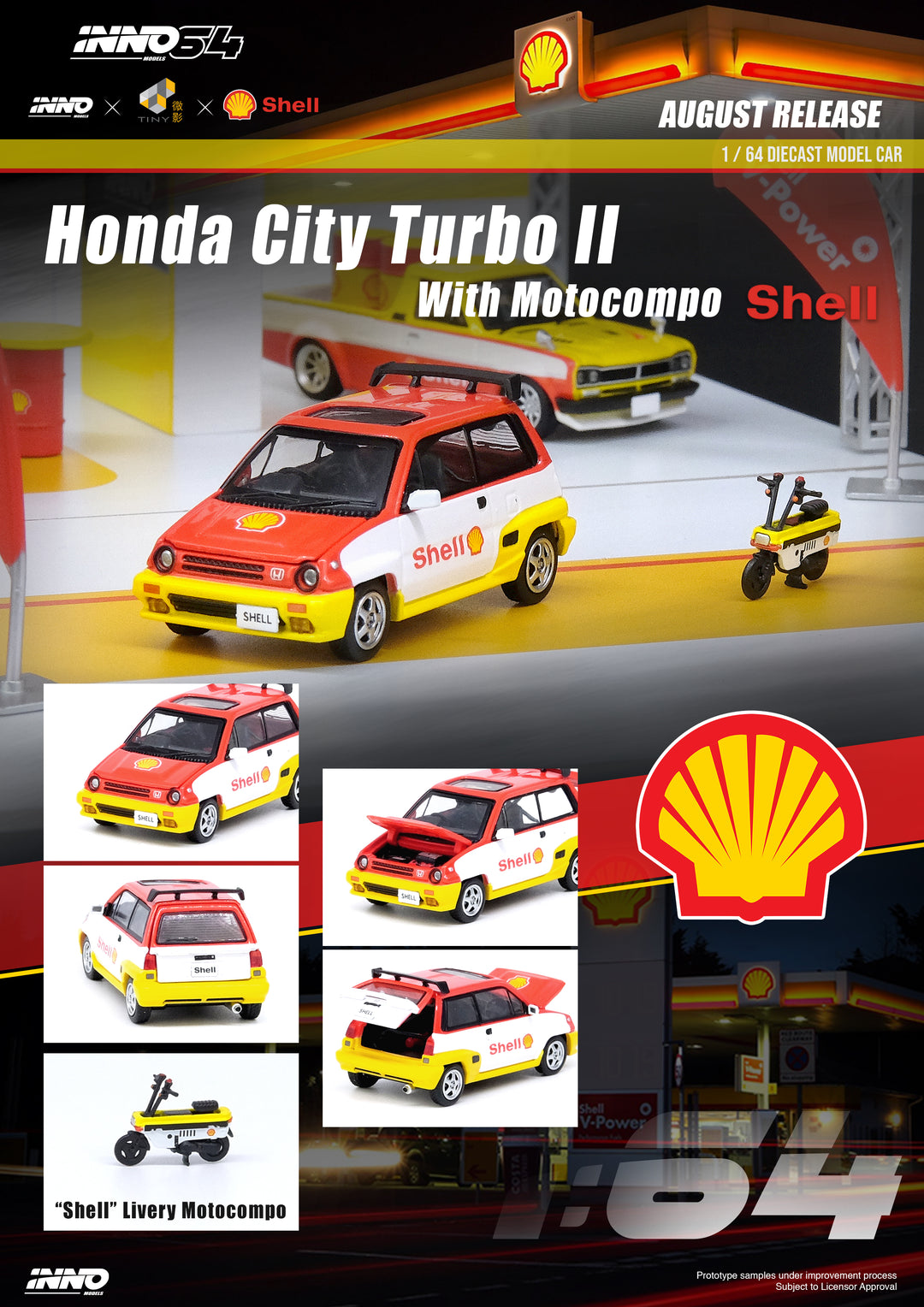 Inno64 1:64 Honda City Turbo II "SHELL" With "SHELL" Motocompo