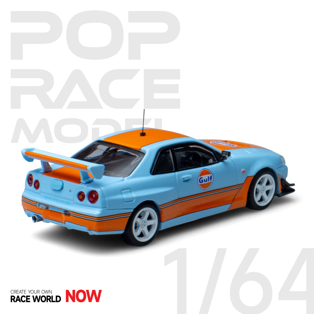 POPRACE 1:64 GTR R34 Gulf Oil Livery PR64-NR34-GULF PR64-NR34-GULF