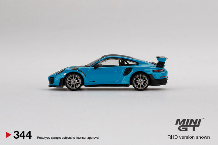 Mini GT 1:64 Porsche 991 GT2 RS Weissach Package Miami Blue LHD MGT00344-L Side