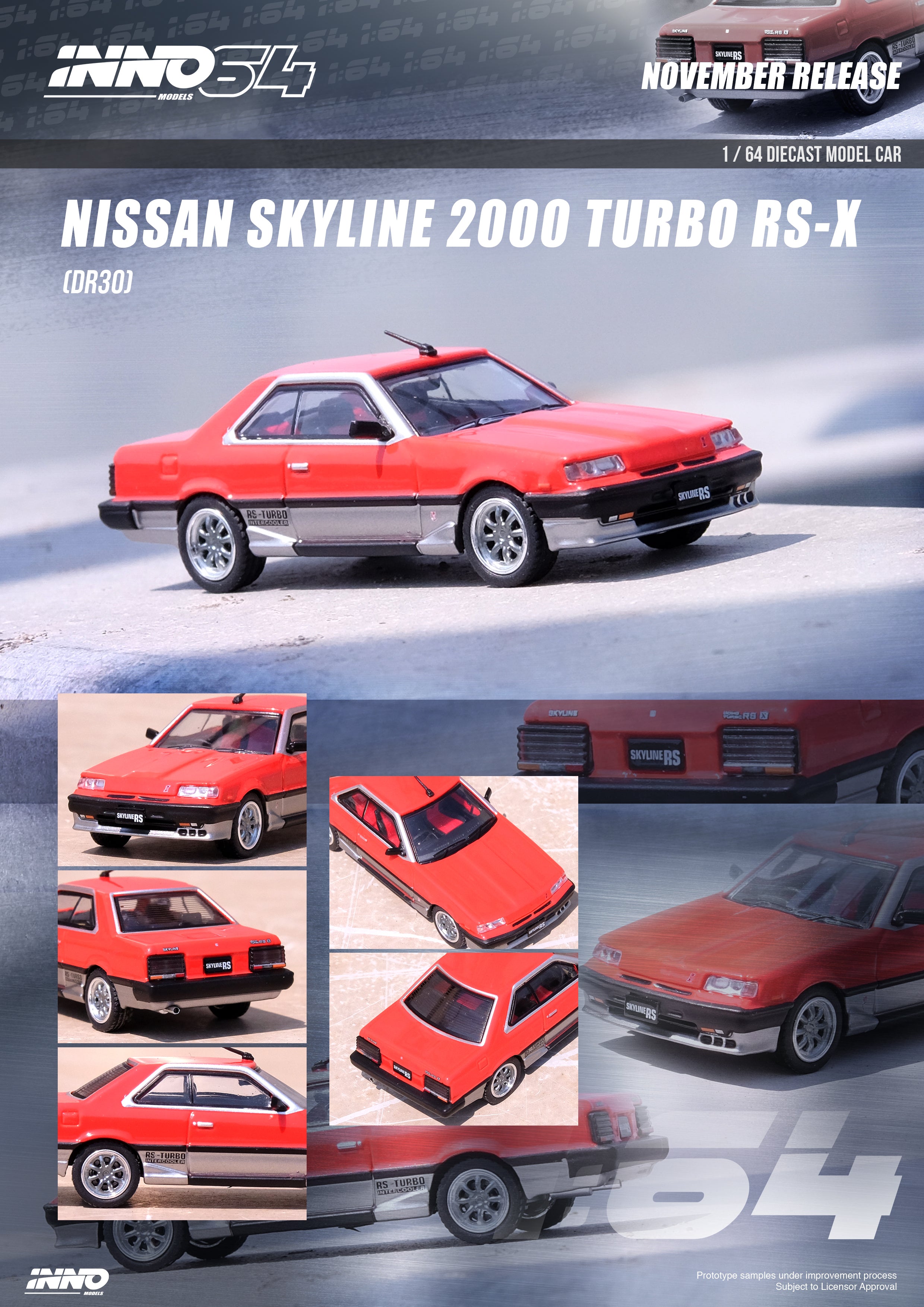 Inno64 1:64 Nissan Skyline 2000 TURBO RS-X (DR30) Red/Silver