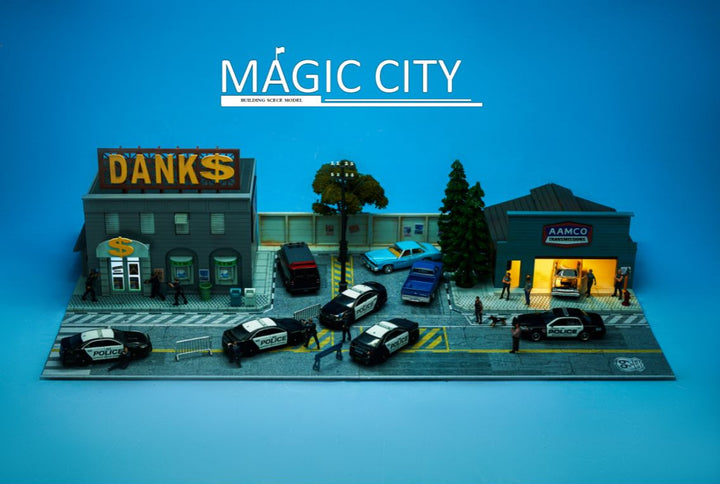 Magic City 1:64 Diorama American Scene - Bank & AAMCO Auto Repair Shop US0012
