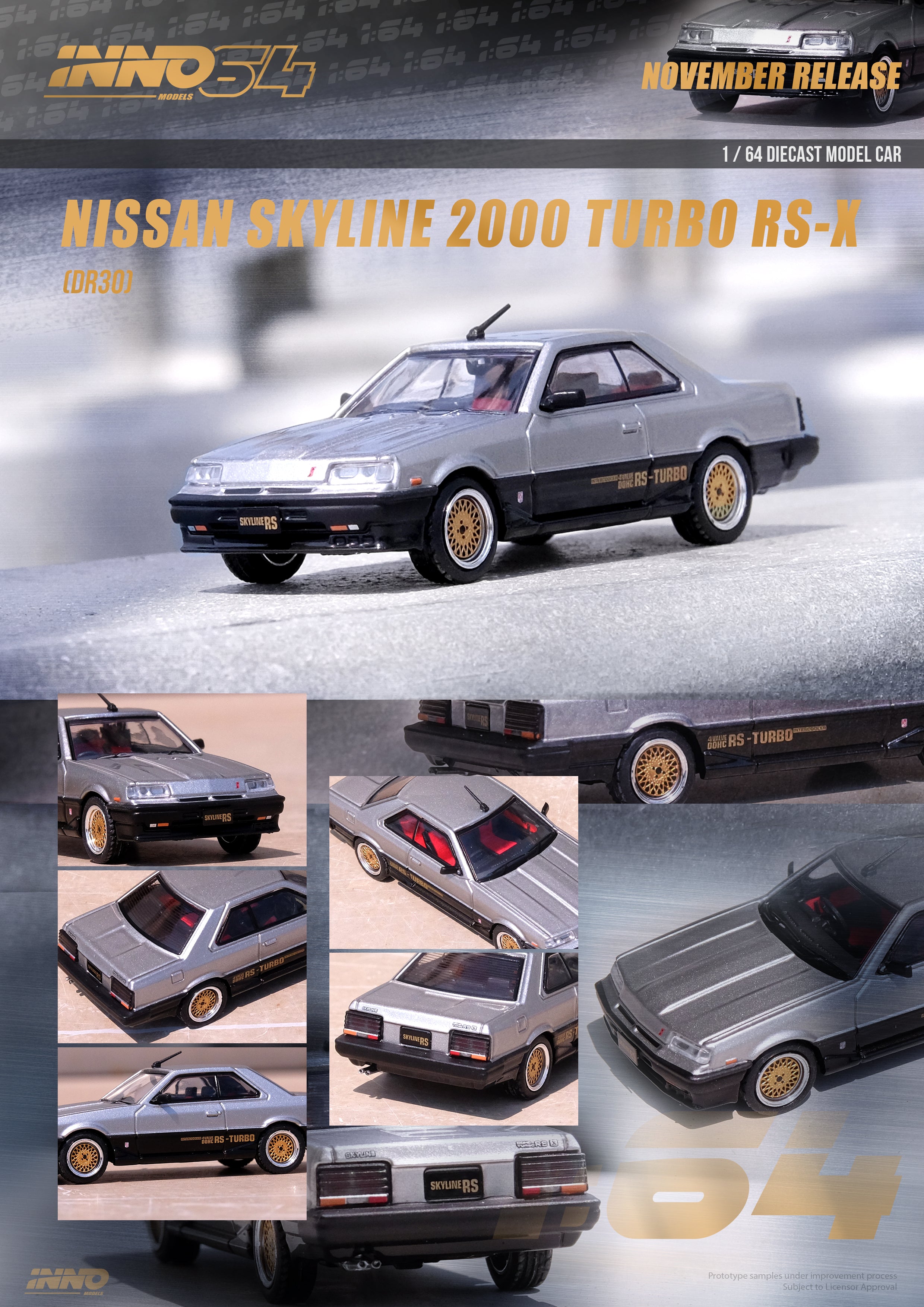 Inno64 1:64 Nissan Skyline 2000 TURBO RS-X (DR30) Red/Silver