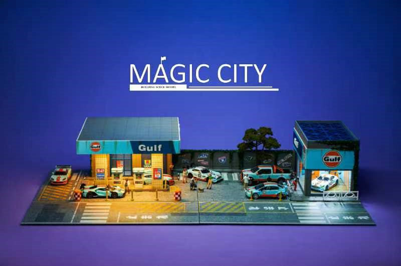 Magic　City　1／64ジオラマ Magic City 1:64 Diorama Gulf Gas Station & Display Building