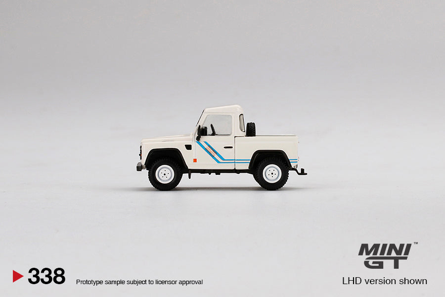 Mini GT 1:64 Land Rover Defender 90 Pickup White LHD MGT00338-L Side