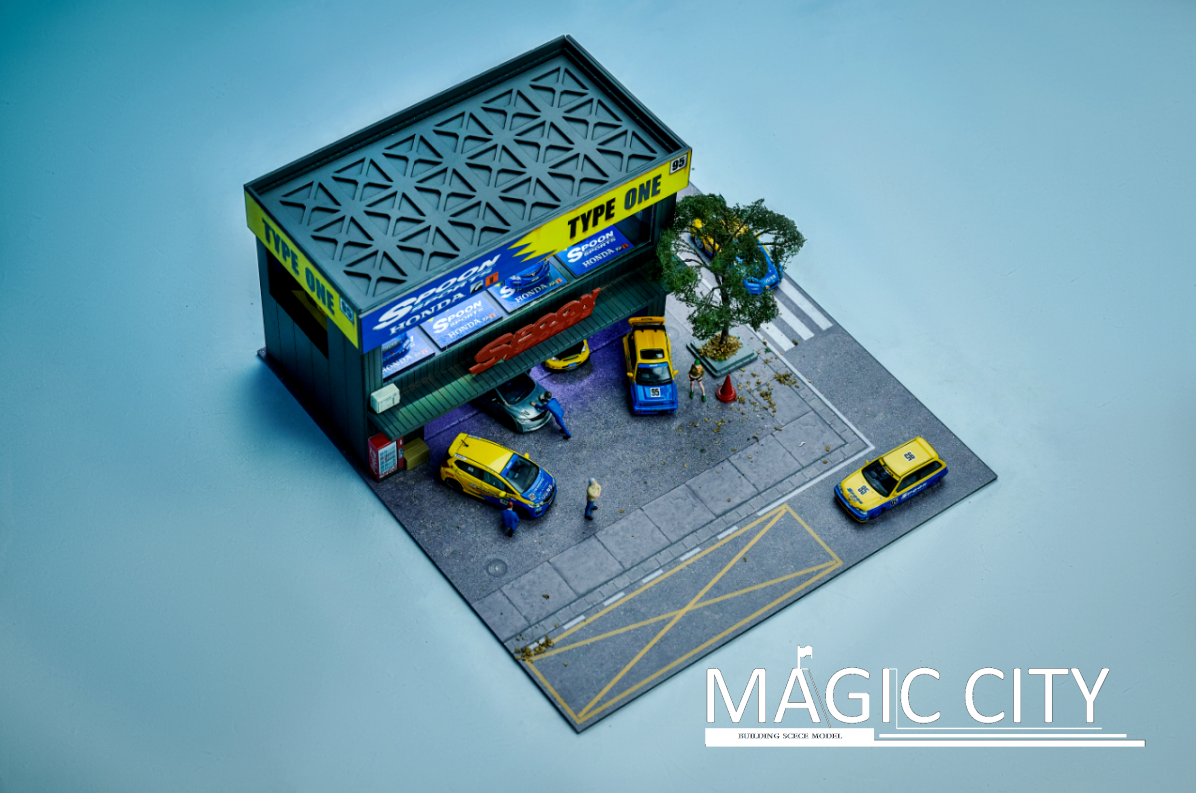 Magic City SPOONガレージ&整備工場　ジオラマ　1/64 Amazon | 1/64 Magic City ジオラマ スプーン Spoon ガレージ