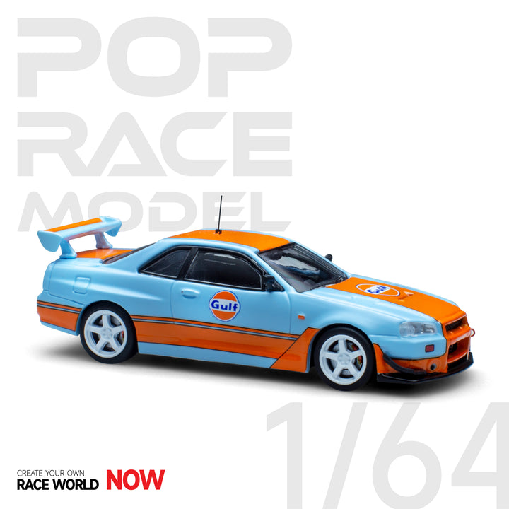 POPRACE 1:64 GTR R34 Gulf Oil Livery PR64-NR34-GULF PR64-NR34-GULF