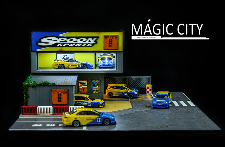 Magic City 1:64 Diorama Spoon Automobile Showroom & Sheet Metal Spray Booth 110026