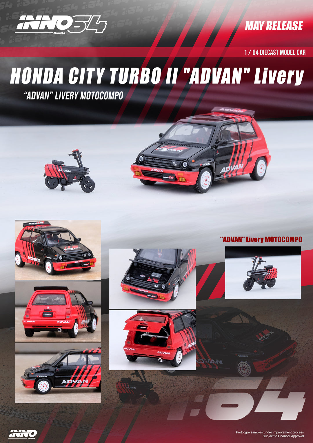 Inno64 1:64 Honda City Turbo II "ADVAN" Livery With "ADVAN" Livery MOTOCOMPO IN64-CITYII-AD