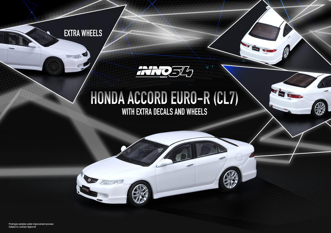 INNO 64 HONDA ACCORD Euro-R CL7 Premium White Pearl W/Extra Wheels and Extra Decals IN64-CL7-PWP