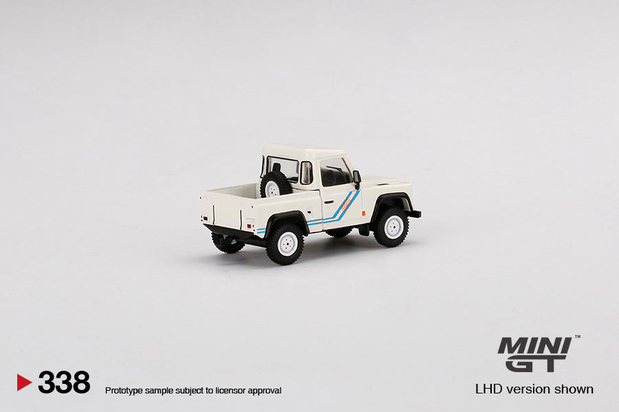 Mini GT 1:64 Land Rover Defender 90 Pickup White LHD MGT00338-L Rear