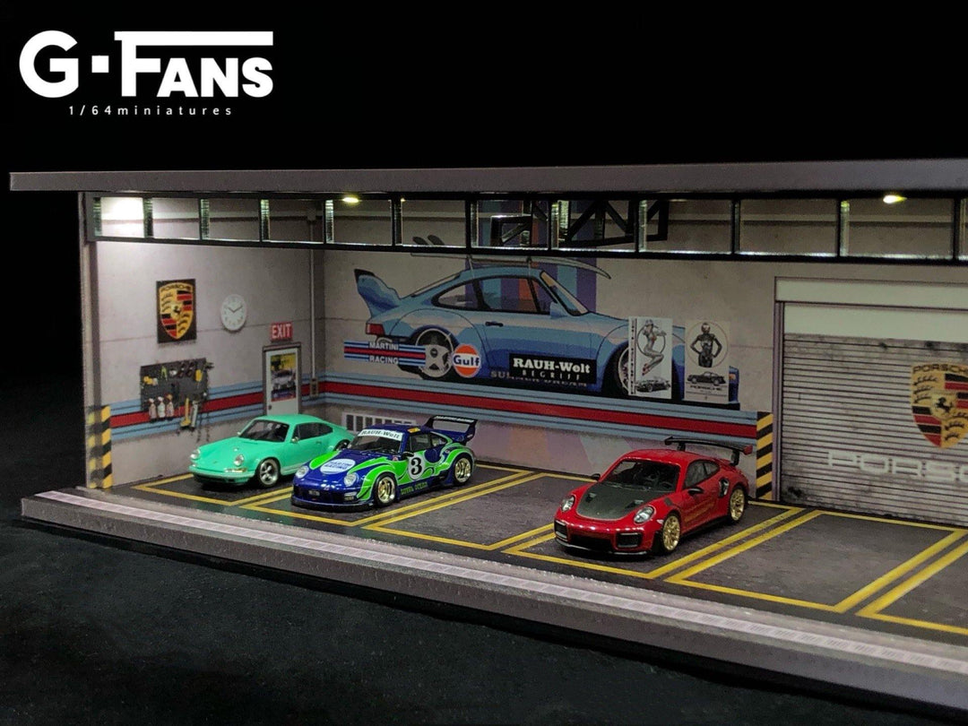 [Preorder] G.Fans 1:64 Garage Diorama with LED (Porsche RWB Theme) - Horizon Diecast