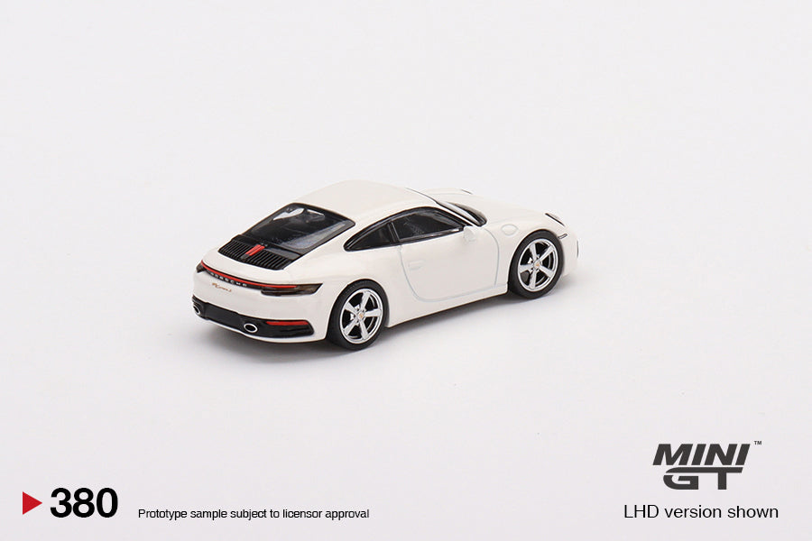 Mini GT 1:64 Porsche 911 (992) Carrera S White LHD MGT00380-L Rear