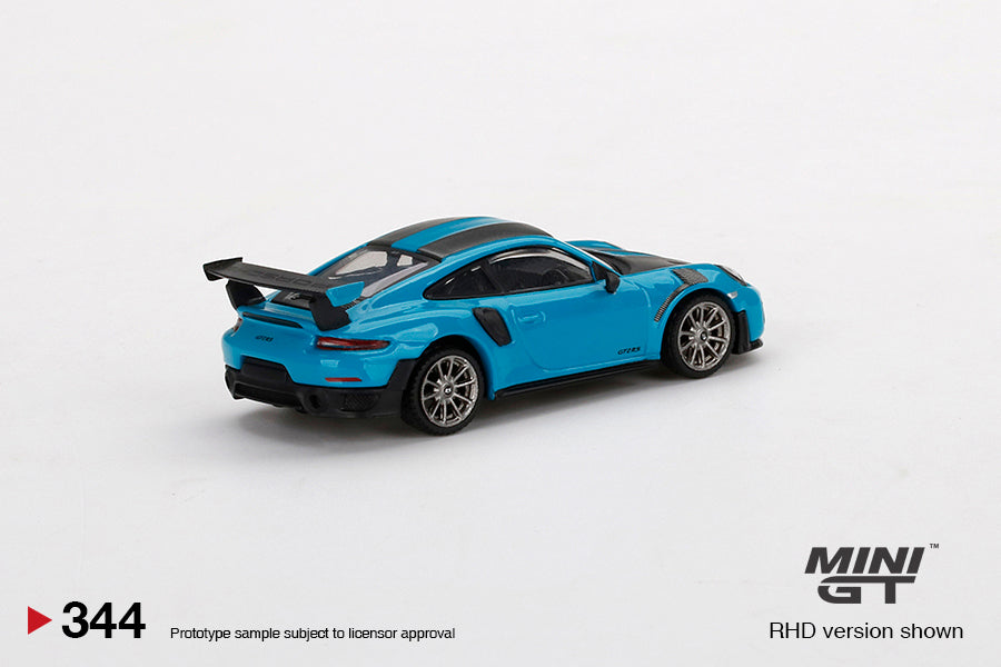 Mini GT 1:64 Porsche 991 GT2 RS Weissach Package Miami Blue LHD MGT00344-L Rear