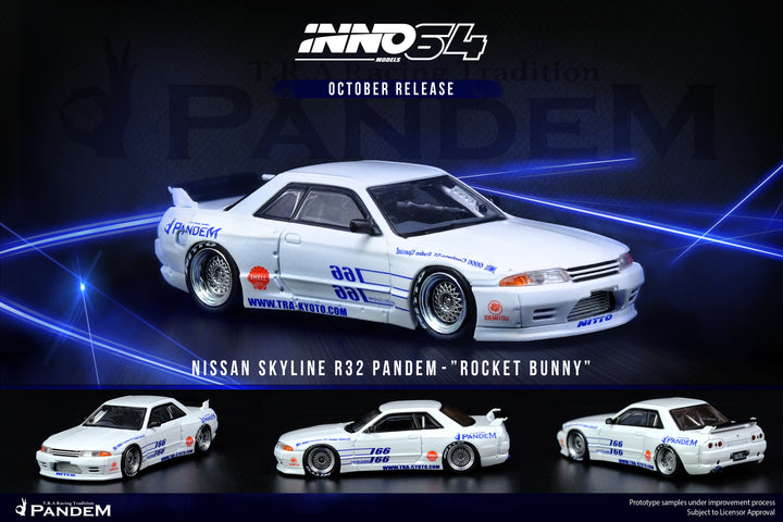 Inno64 1:64 Nissan Skyline GT-R R32 PANDEM ROCKET BUNNY White IN64-R32P-WHI