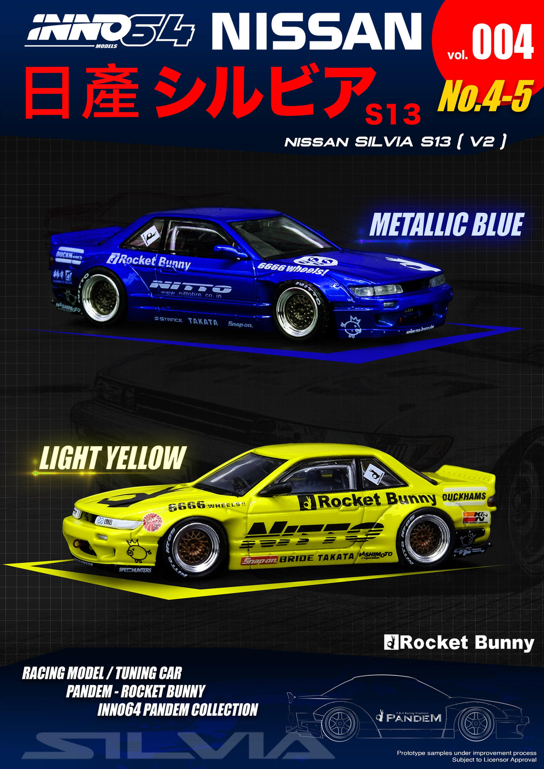 [Preorder] Inno64 1:64 Nissan Silvia S13 V2 Pandem/Rocket Bunny Light Yellow - Horizon Diecast