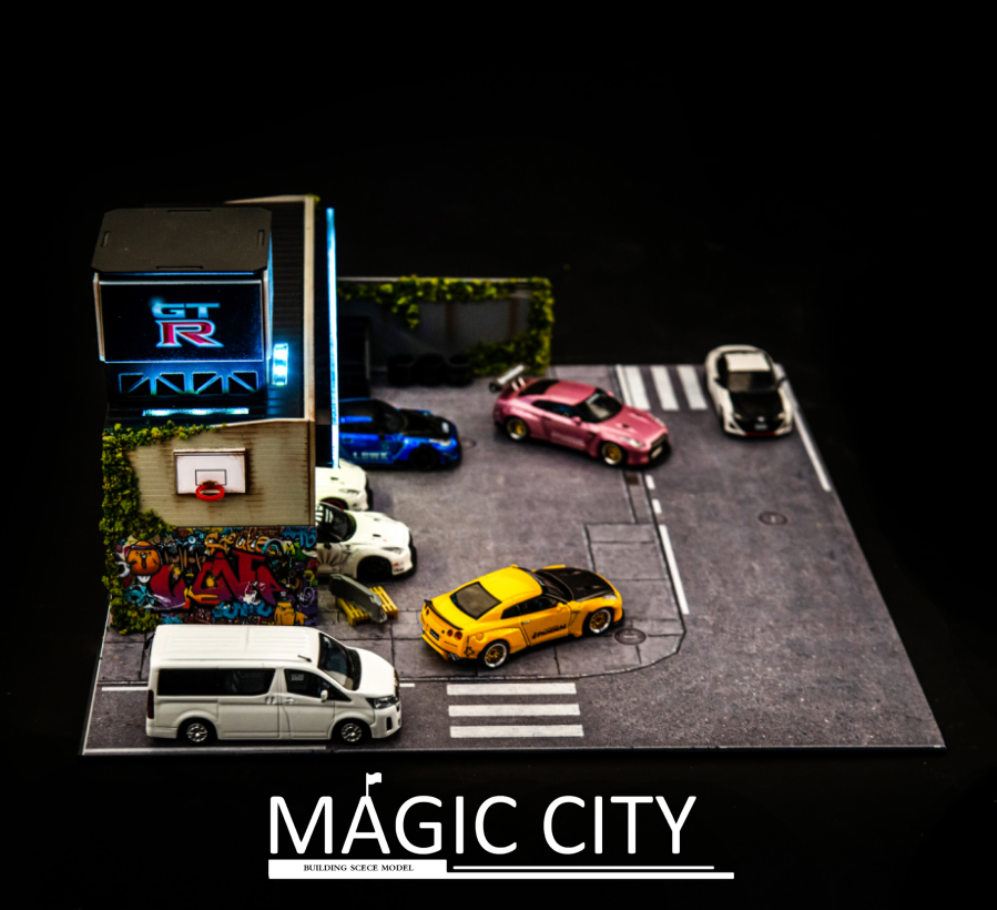 Magic City 1:64 Diorama Japanese GTR Car Modification Shop