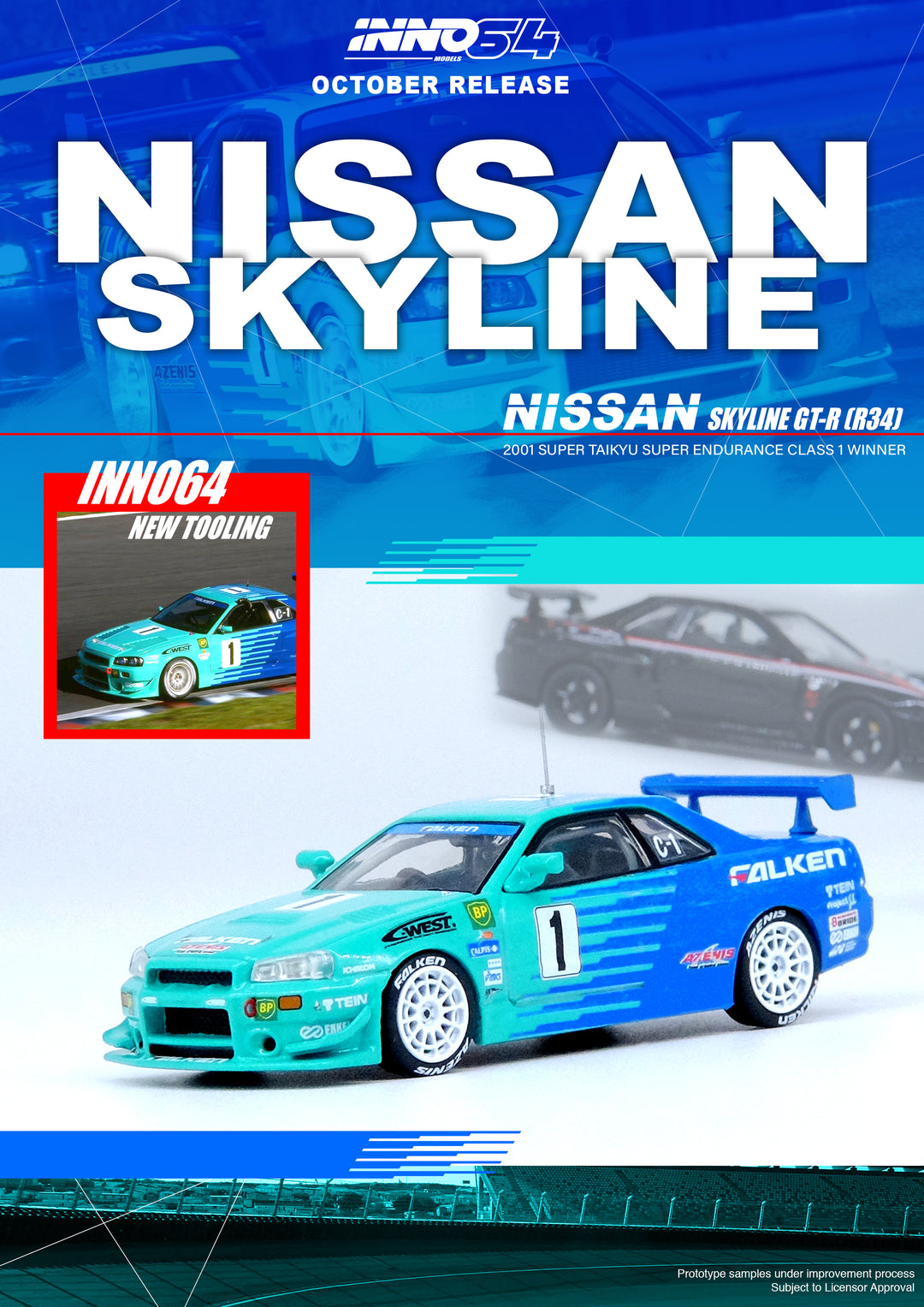 Inno64 Nissan Skyline GT-R R34 #1 FALKEN Super Taikyu 2001 Winner IN64-R34RA-FAL