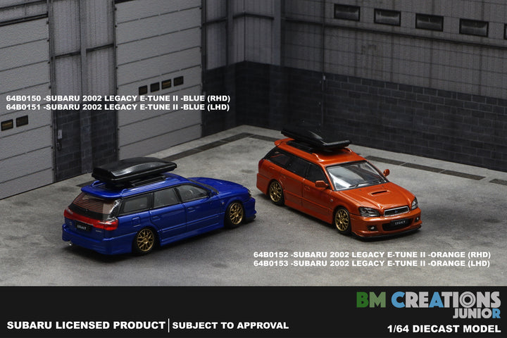 BM Creations 1:64 Subaru 2002 Legacy e-tune II Blue/Orange LHD 64B0151/64B0153