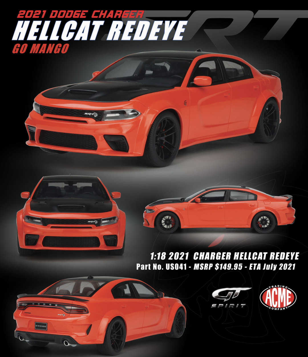 [Preorder] GT Spirit 1:18 2021 Dodge Charger Hellcat Redeye Red - Horizon Diecast