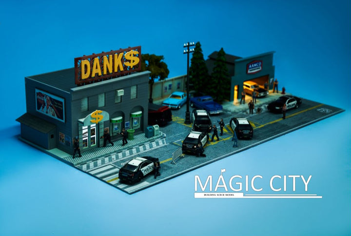 Magic City 1:64 Diorama American Scene - Bank & AAMCO Auto Repair Shop