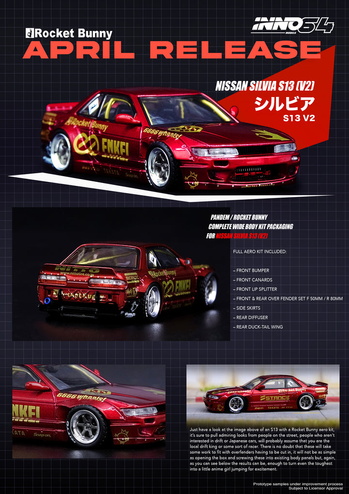 Inno64 1:64 Nissan Silvia S13 (V2) PANDEM / ROCKET BUNNY Red Metalic IN64-S13V2-RED