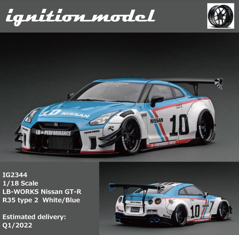 Ignition Model 1:18 LB-WORKS Nissan GT-R R35 type 2 White/Blue
