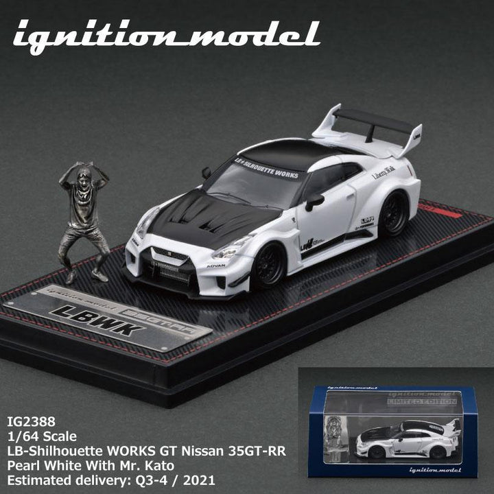 Ignition Model 1:64 LB-Silhouette WORKS GT Nissan 35GT-RR Pearl White With Mr. Kato metal figurine IG2388