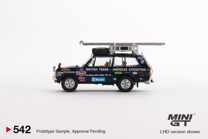 Mini GT 1:64 Range Rover 1971 British Trans-Americas Expedition (VXC-868K) LHD MGT00542 Side