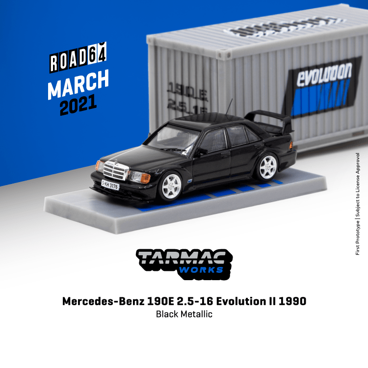 [Preorder] Tarmac Works 1:64 Black Mercedes-Benz 190E 2.5-16 Evolution II 1990
