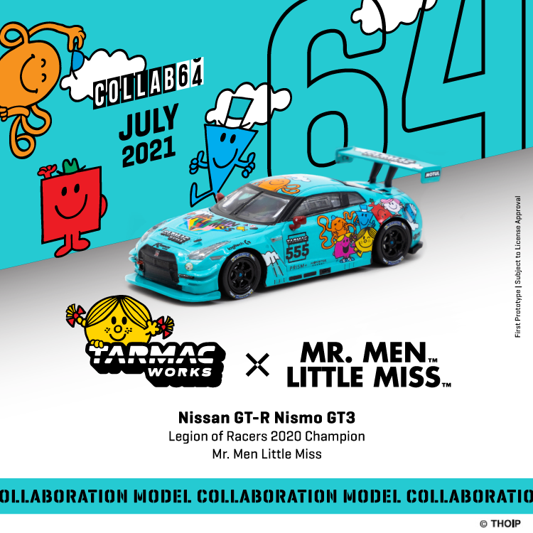 Tarmac Works 1:64 Nissan GT-R Nismo GT3 Mr. Men Little Miss Legion of Racers 2020 Champion 
