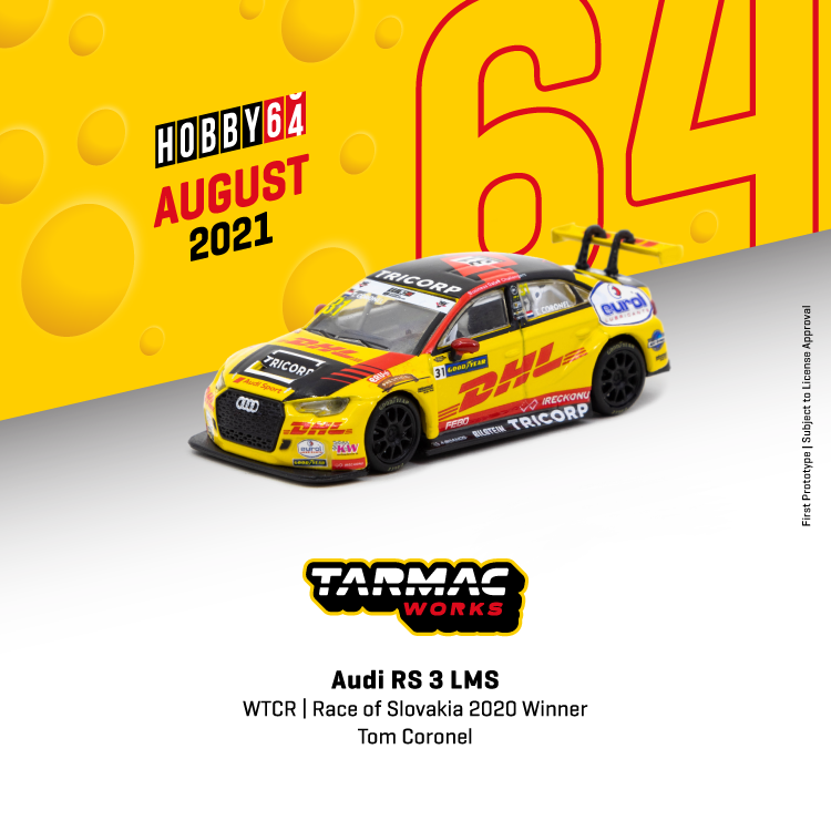 Tarmac Works 1:64 Audi RS 3 LMS WTCR Race of Slovakia 2020 Winner Tom Coronel T64-013-20WTCR31