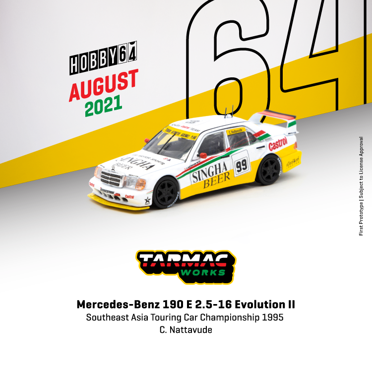 Tarmac Works 1:64 Mercedes-Benz 190 E 2.5-16 Evolution II SE Asia Touring Car Championship 1995 C. Nattavude T64-024-99SEA99