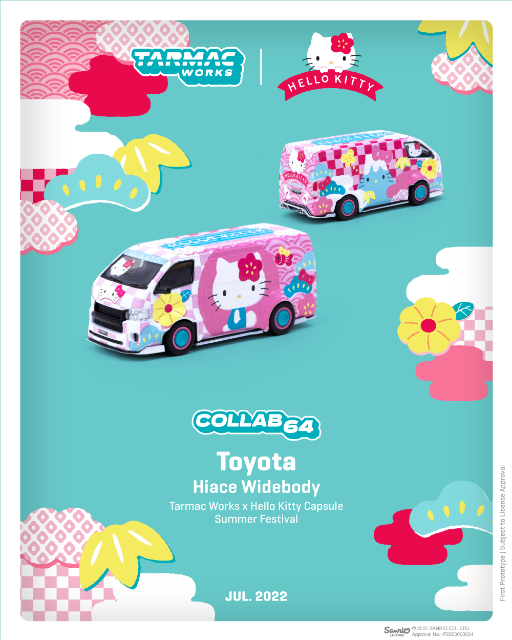 Tarmac Works 1:64 Toyota Hiace Widebody Hello Kitty Capsule Summer Festival T64-038-HKSF