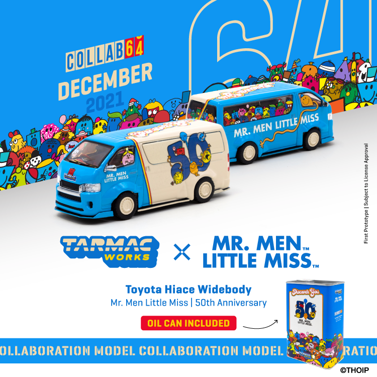 Tarmac Works 1:64 Toyota Hiace Widebody Mr. Men Little Miss 50th Anniversary T64-038-MR