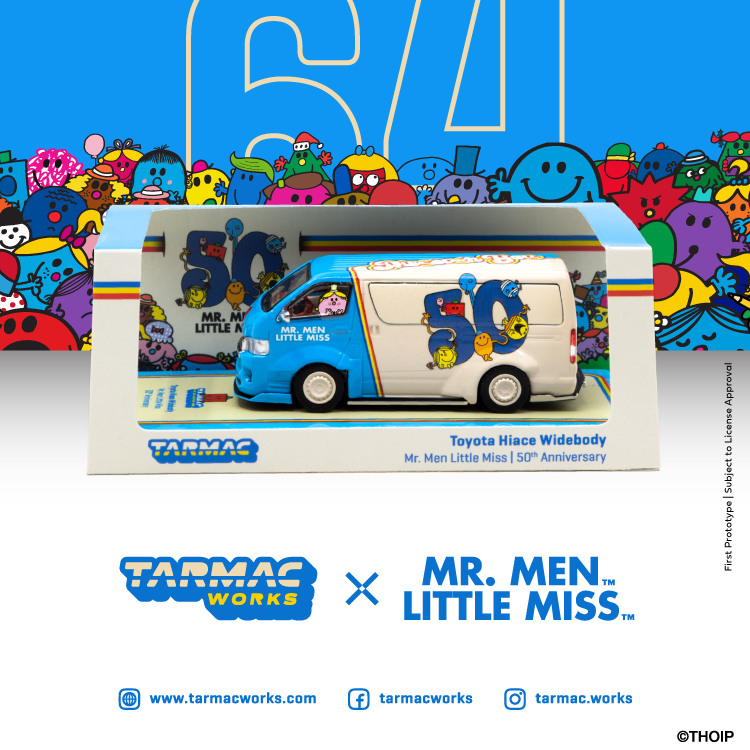 Tarmac Works 1:64 Toyota Hiace Widebody Mr. Men Little Miss 50th Anniversary T64-038-MR