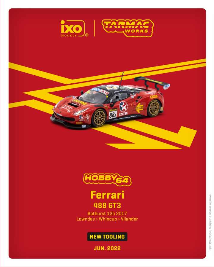 Tarmac Works 1:64 Ferrari 488 GT3 Bathurst 12 Hour 2017 Lowndes / Whincup / Vilander T64-072-17BH88