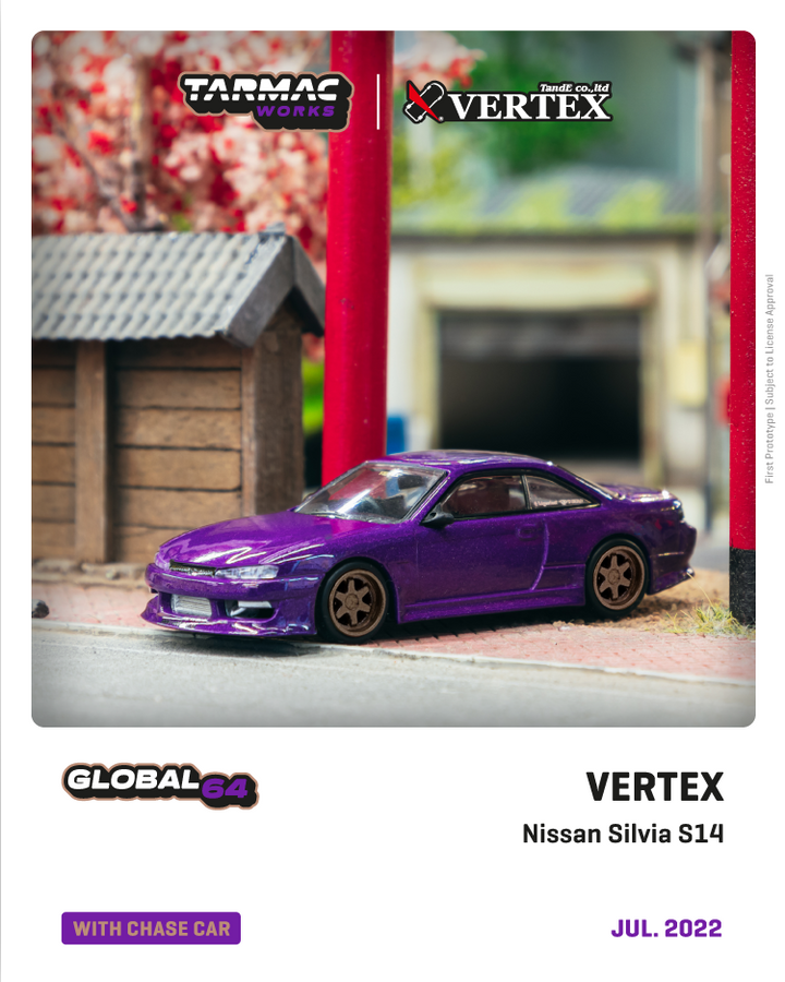 Tarmac Works 1:64 VERTEX Nissan Silvia S14 Purple Metallic T64G-018-PU