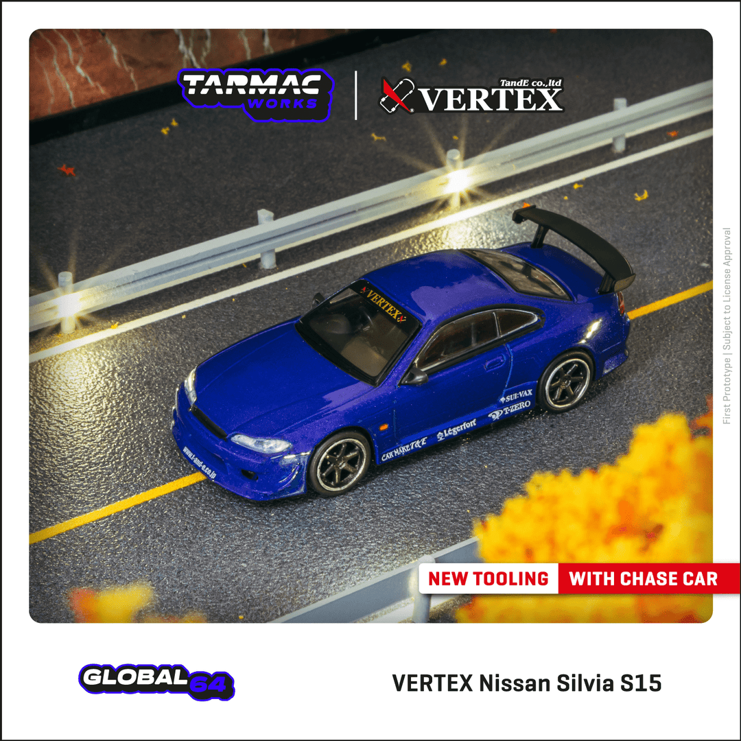 Tarmac Works 1:64 VERTEX Nissan Silvia S15 Blue Metallic T64G-023-BL