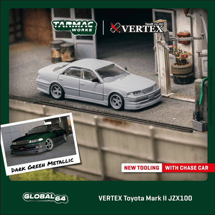Tarmac Works 1:64 VERTEX Toyota Mark II JZX100 Dark Green Metallic T64G-024-GR