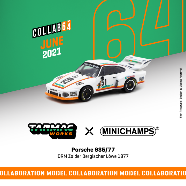 Tarmac Works X MINICHAMPS 1:64 Porsche 935/77 DRM Zolder Bergischer Löwe 1977 #51 T64MC-002-VAL