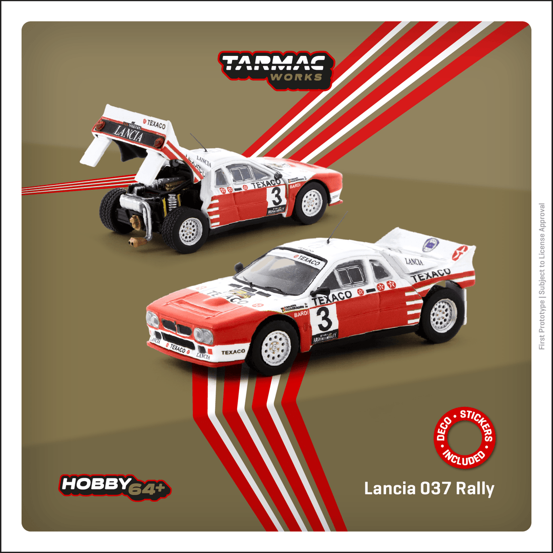 Tarmac Works 1:64 Lancia 037 Rally Rally Van Haspengouw 1985 Winner T64P-TL002-85RVH03