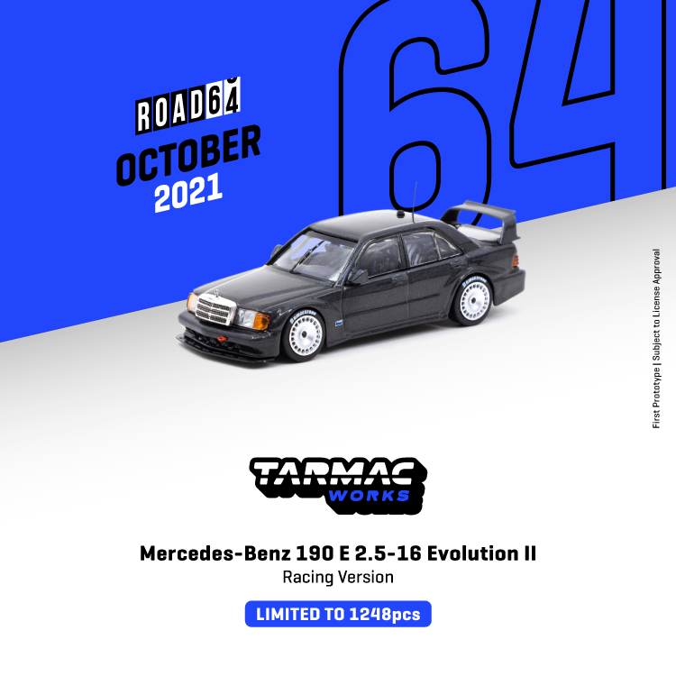 Tarmac Works 1:64 Mercedes-Benz 190 E 2.5-16 Evolution II Racing Version in Black Metallic T64R-024-BK2  