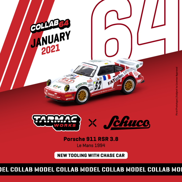 Tarmac Works 1:64 Porsche 911 RSR 3.8 Le Mans 1994 #52 T64S-003-94LM