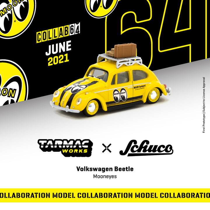 Tarmac Works X Schuco Volkswagen Beetle Mooneyes with Roof Rack and Suitcases T64S-006-ME1