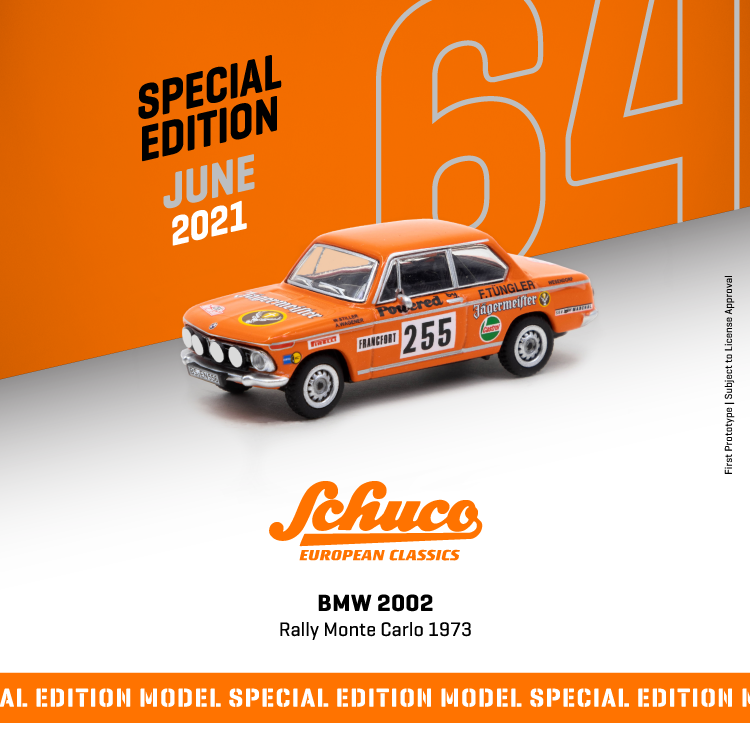 Tarmac Works X Schuco 1:64 BMW 2002 Rally Monte Carlo 1973 Schuco Special Edition T64S-007-JAG